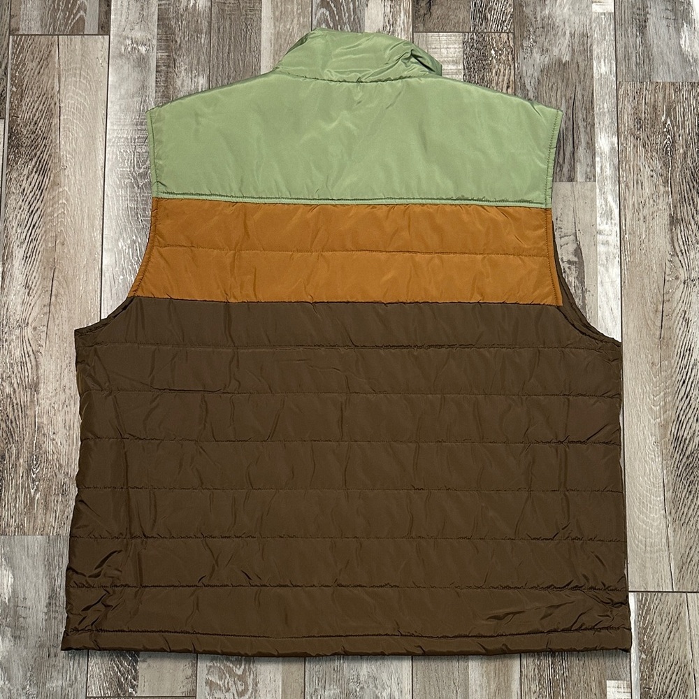 Local Boy Men's Colorblock Brick Quilted Puffer Vest in Green/Orange/Brown. NWOT - Picture 6 of 9